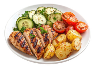 Isolated Grilled Chicken and Vegetables