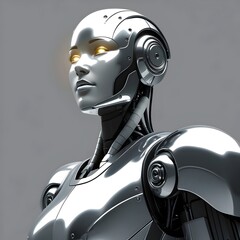 Confident Robot with Steady Glow in Eye – Polished Plating and Streamlined Design Showcasing Strength and Assurance in Futuristic Robotics