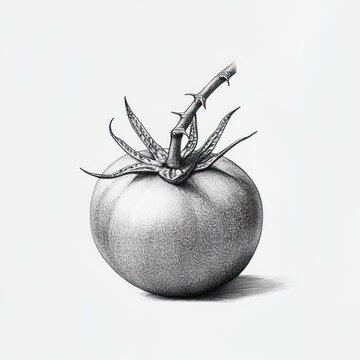 Detailed graphite drawing of a single tomato