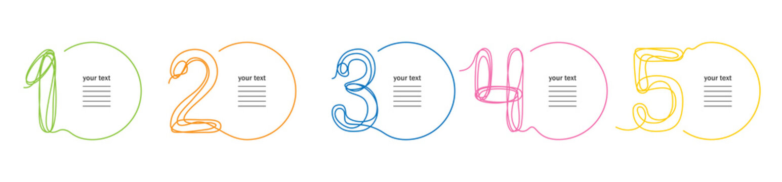 Numbers banners for icons, infographics, information. Vector outline numbers from 1 to 5