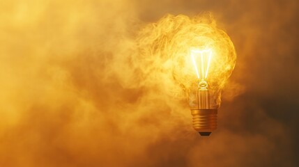 Bright light bulb engulfed in smoke emanating outwards dramatically