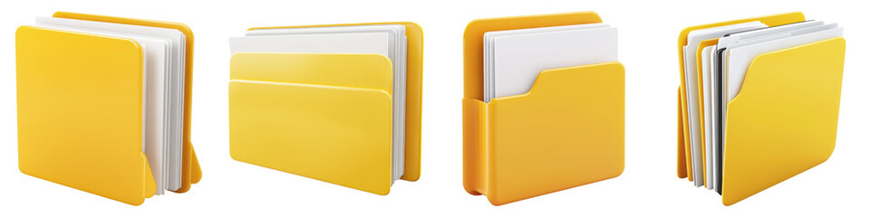 Yellow file folders with documents symbolize organization and efficiency