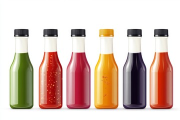 Assorted hot sauce bottles on white background, showcasing different flavors