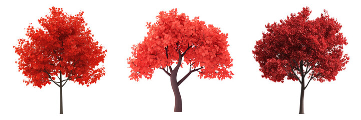 Fototapeta premium Red autumn trees with vibrant foliage, seasonal nature elements