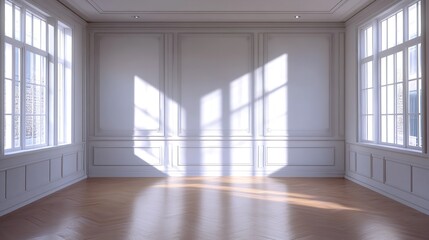 Obraz premium Elegant Room With Sunbeams On Hardwood Floor 3D Illustration 
