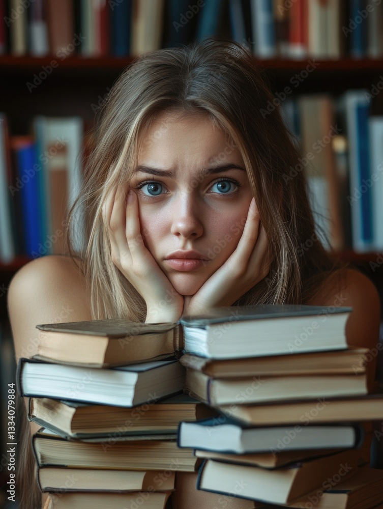 Poster a person reading and learning from a pile of books