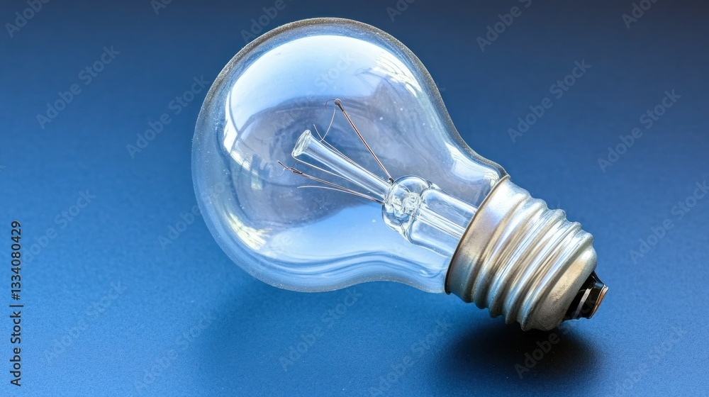 Poster a clear glass light bulb with visible filament resting on surface