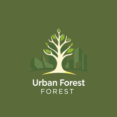 Obraz premium The image showcases a modern logo design with a stylized tree at the center, symbolizing urban forestry and green city initiatives. 