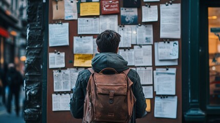 Navigating desperation urban job seekers display opportunities on daytime bulletin board