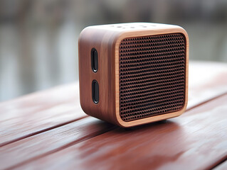 Product photography of wooden portable Bluetooth speakers