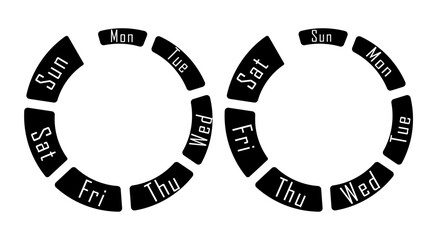 Weekdays round calendar, black isolated silhouette