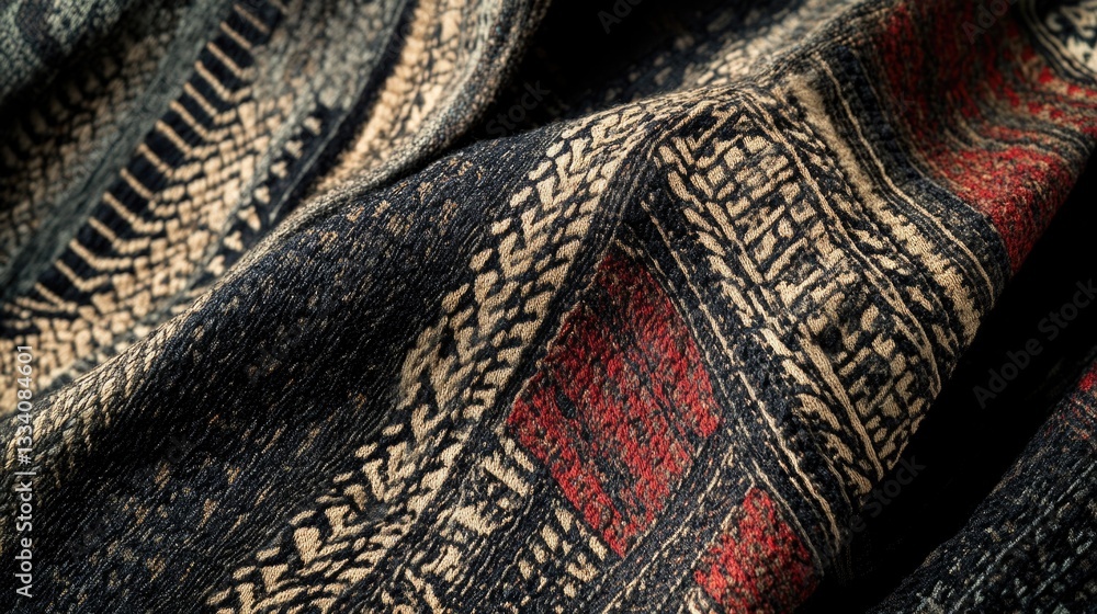 Poster a detailed shot of a colorful blanket with intricate design