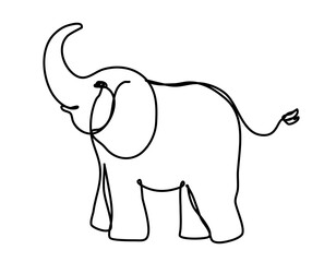 Elegant minimalist line art of an elephant featuring bold black outlines and smooth curves. Captures simplicity and grace in a modern artistic style suitable for various designs.