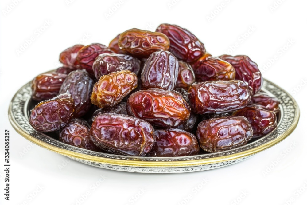 Poster a plate with fresh dates on a clean white surface