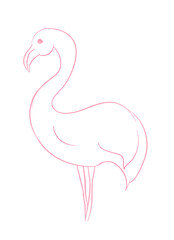 Simple minimalistic line art of a flamingo drawn in soft pink tones. The illustration captures elegance and grace, using clean lines to depict the iconic bird.