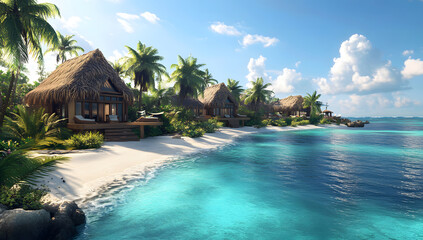 Obraz premium Luxurious Beachfront Bungalows Tropical Getaway Design