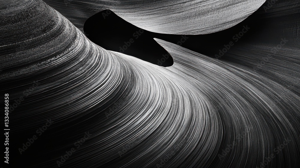 Poster abstract black and white lines creating depth in fluid shapes