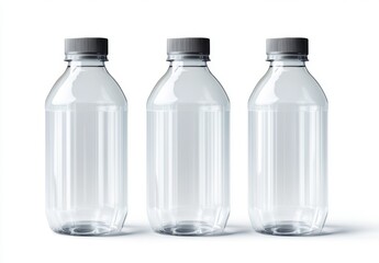 Three empty clear plastic bottles on white background
