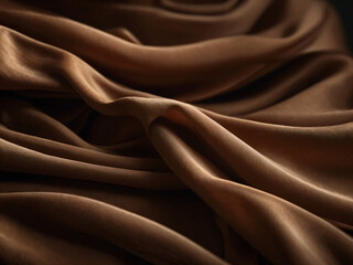 The brown silk fabric has a delicate, flowing texture.