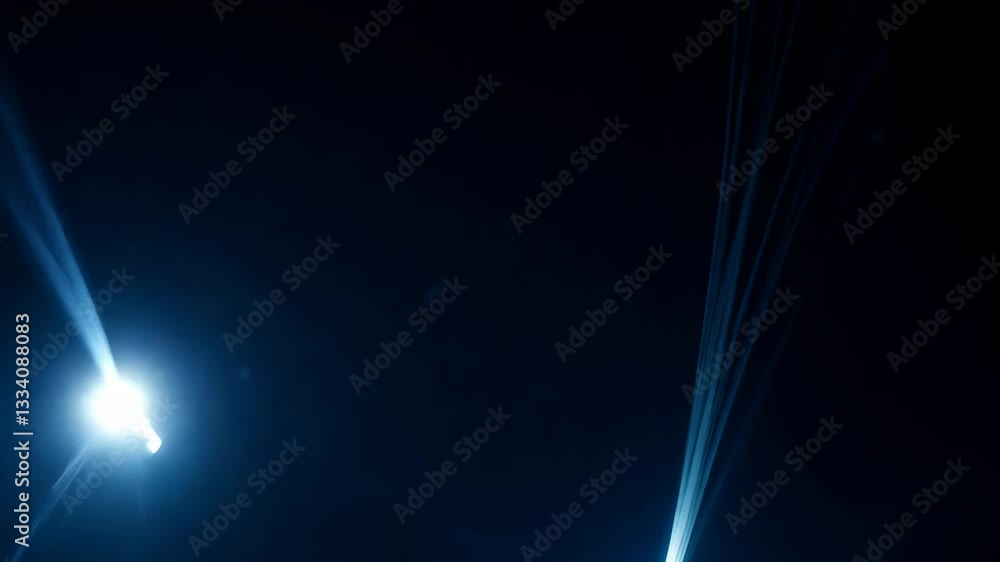 Poster a long, blue and white line of lights. the lights are arranged in a straight line, with some of them