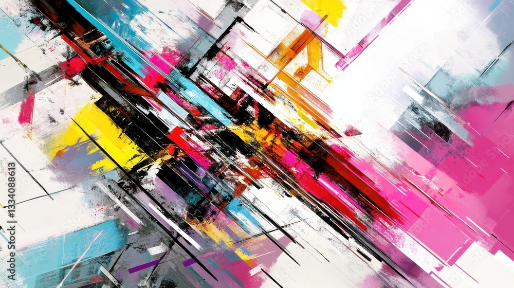 Poster abstract colorful brush strokes with dynamic lines and shapes
