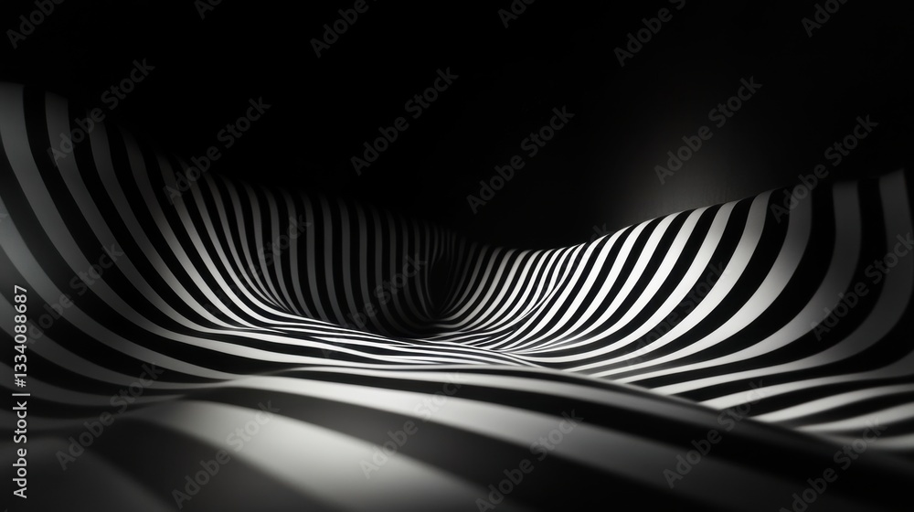 Poster abstract black and white striped surface with wavy texture and patterns