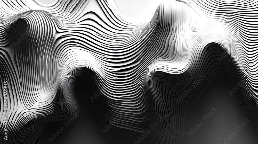 Poster abstract black and white waves in fluid shapes of different patterns