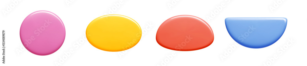 Aufkleber 3d vector callout collection with glossy gradient surface. colorful text banners in round, oval, cur