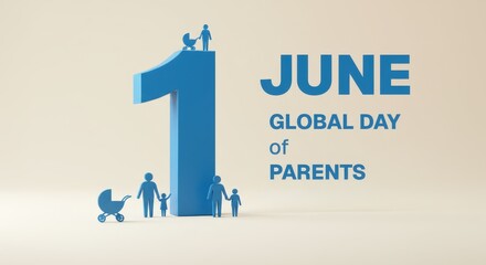 Global Day of Parents, celebrated annually on June 1st. Illustration with family icons and stroller.
