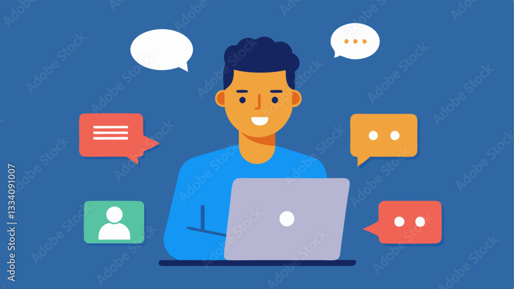 Poster engaging with followers an illustration of a professional responding to comments and messages on a l