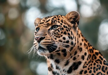 Obraz premium Stunning Close-up of a Majestic Leopard in Natural Habitat Highlighting Striking Fur Pattern with a Soft Blurred Background for Wildlife Photography Enthusiasts