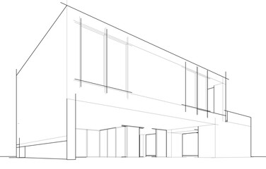 Architectural Sketch of Modern Residential House – Perspective View