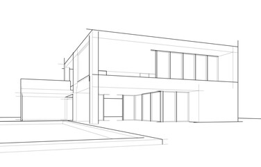 Architectural Sketch of Modern Residential House &ndash; Perspective View