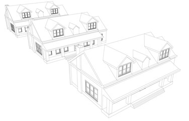 Architectural Sketch of Modern Residential House – Perspective View