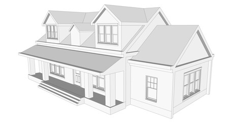 Architectural Sketch of Modern Residential House – Perspective View