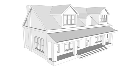 Architectural Sketch of Modern Residential House – Perspective View