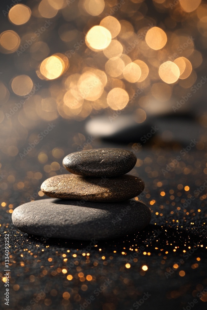 Poster a stack of rocks sits atop a table
