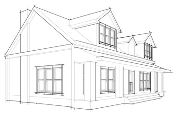 Architectural Sketch of Modern Residential House – Perspective View