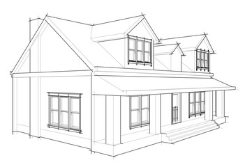 Architectural Sketch of Modern Residential House – Perspective View