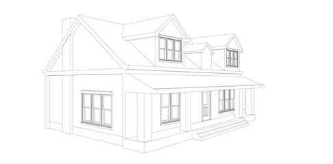 Architectural Sketch of Modern Residential House – Perspective View