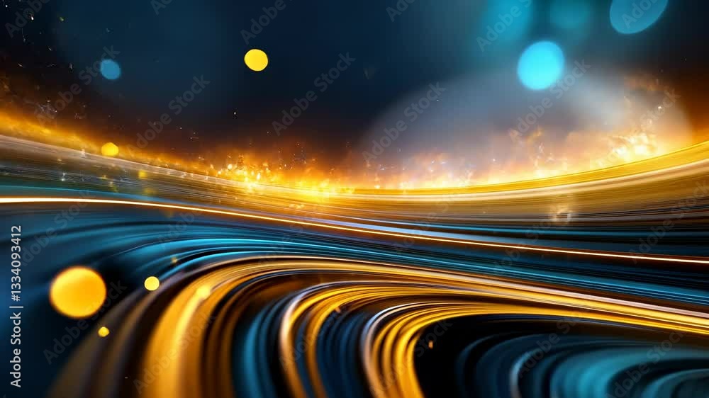 Poster abstract background atmosphere flowing golden and blue particles, creating a magical and festive wit
