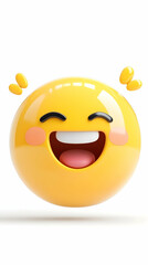 Fototapeta premium A cheerful, 3D-rendered emoticon with wide open mouth and rosy cheeks, laughing heartily