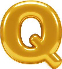 Golden balloon letter Q. Glossy, inflatable alphabet character.