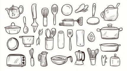 Collection of kitchen utensils and cookware