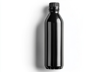 Glossy Black Plastic Bottle Mockup on White Background