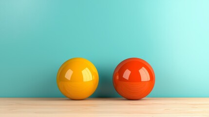 Glossy Yellow and Orange Spheres on Light Wood Surface