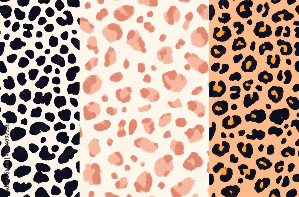 Poster stylish and trendy animal print pattern in three color variations with leopard spot design for fashi