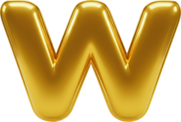 Golden balloon letter W. Shiny, inflatable, and vibrant.