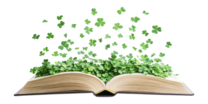 PNG Clovers leaves floating book leaf publication.