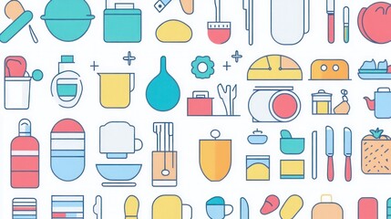 Colorful kitchenware icons